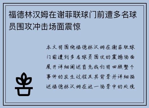 福德林汉姆在谢菲联球门前遭多名球员围攻冲击场面震惊